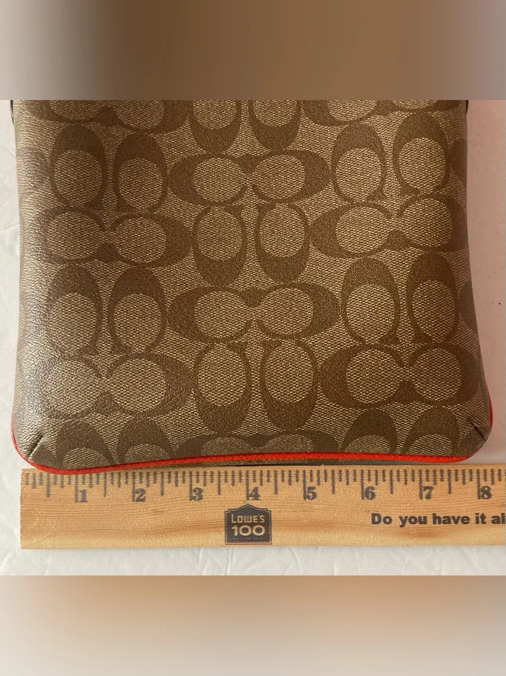Coach Signature Khaki/Brown Crossbody with orange Trim.Coated Canvas like NEW